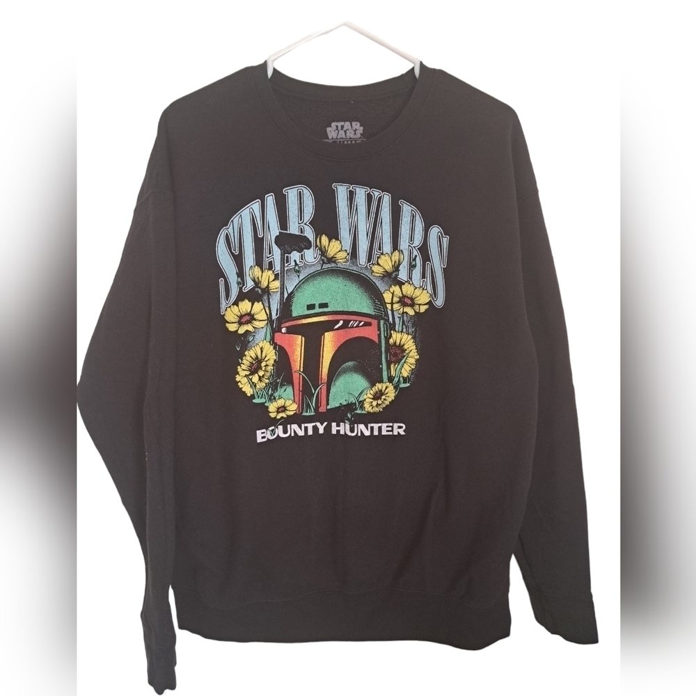 STAR WARS bounty hunter Boba Fett sweater sweatshirt flowers graphics black M